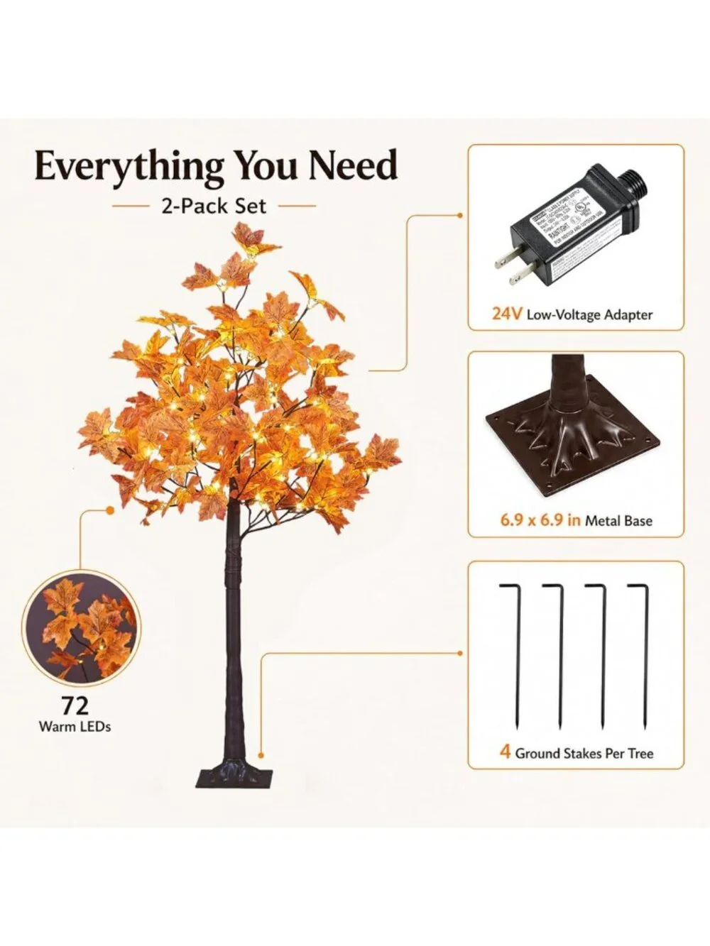 2-Pack 4FT Lighted Maple Trees with 144 Warm White LED Lights - Perfect for